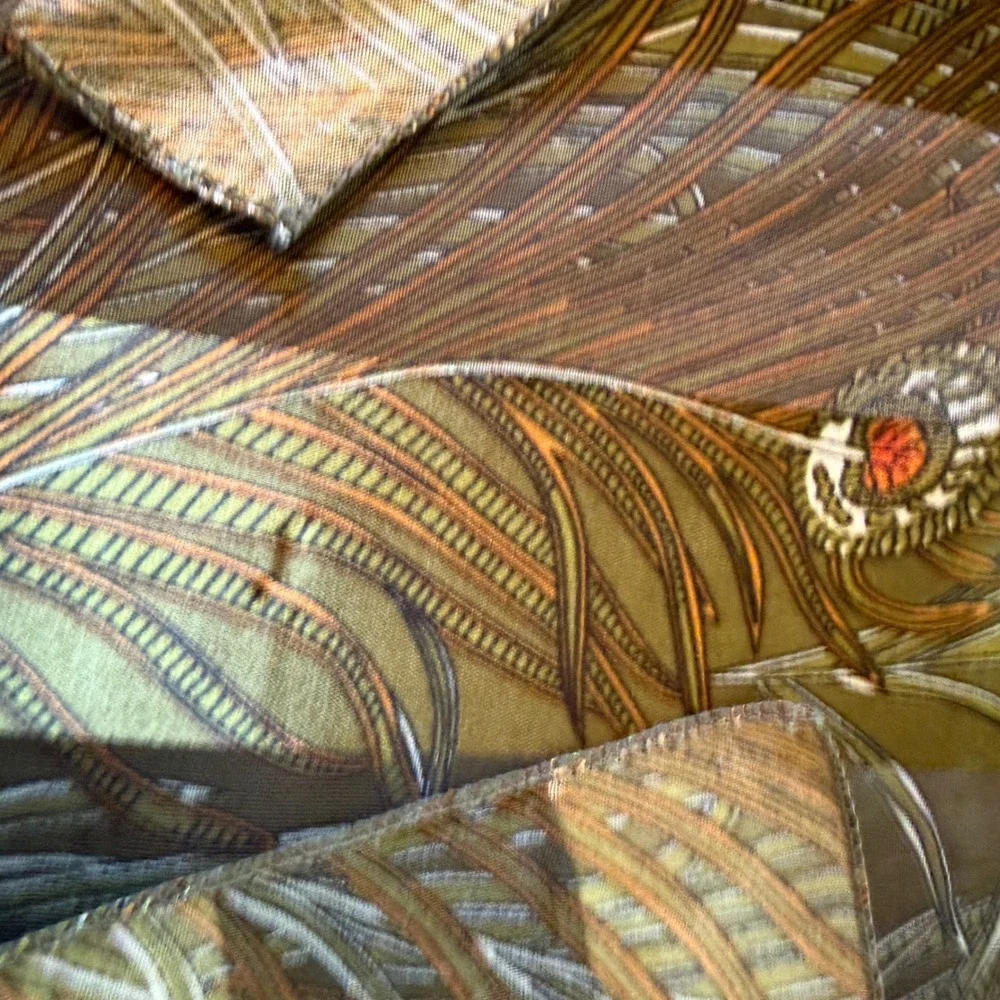 Vintage Peacock‎ Feather Print Green Gold Satin Table Runner 13x60